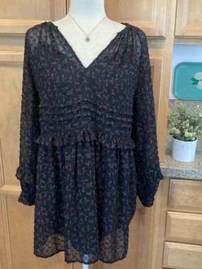 Zara Black Mini Dress or Tunic with Pink Floral Print